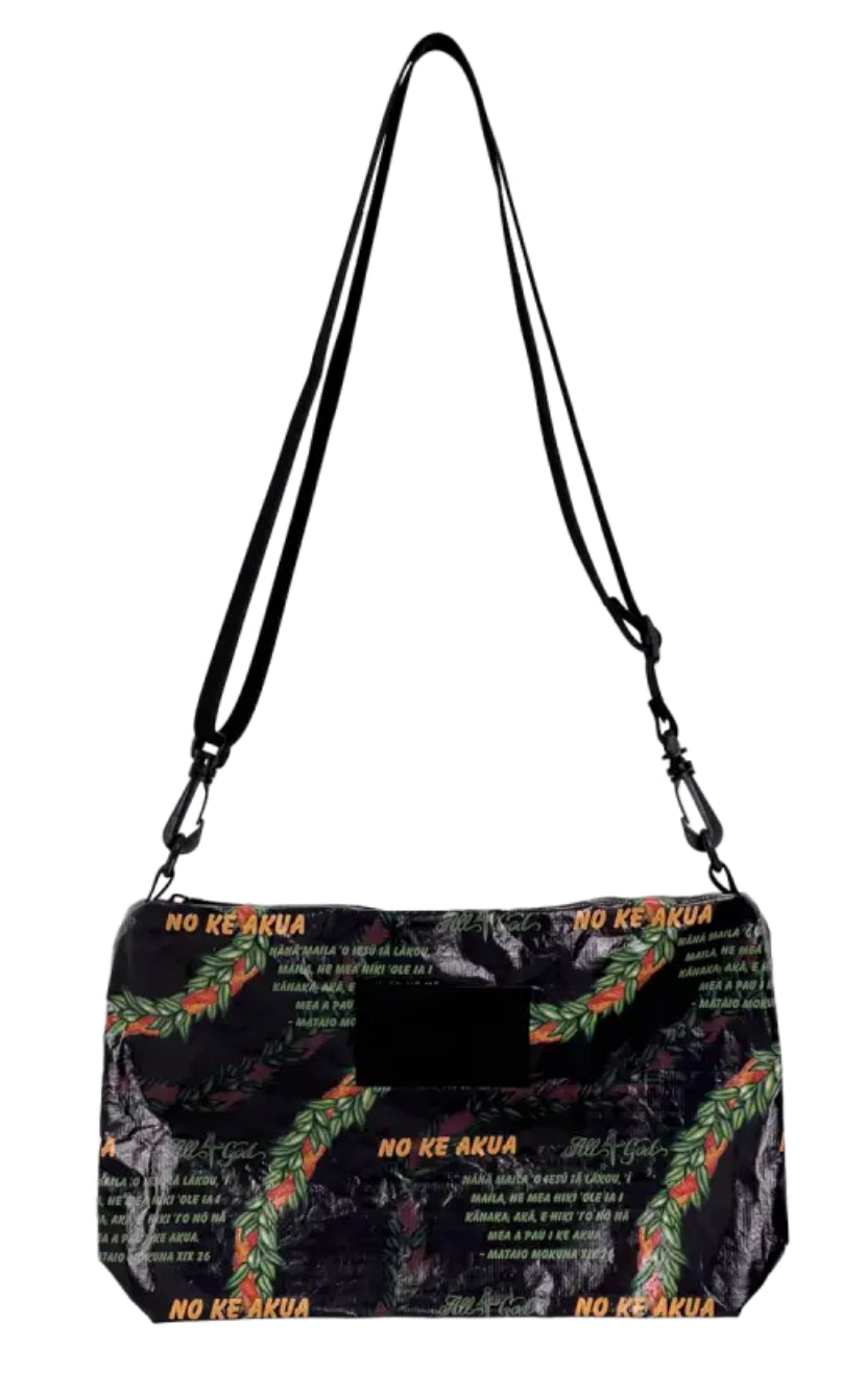 "Maile Ilima Medium Splashproof Crossbody Bag - 'No Ke Akua' Collection | Waterproof, Spacious & Symbolic | Explore 'With God All Things Are Possible' Scripture in 'Ōlelo Hawai’i.