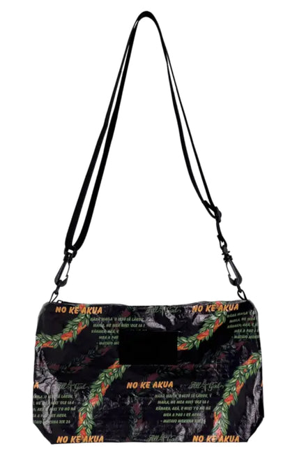 "Maile Ilima Medium Splashproof Crossbody Bag - 'No Ke Akua' Collection | Waterproof, Spacious & Symbolic | Explore 'With God All Things Are Possible' Scripture in 'Ōlelo Hawai’i.