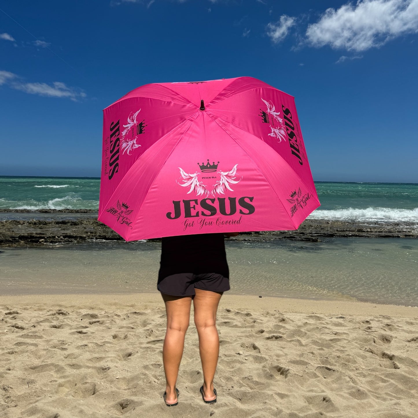 Jesus Got You Covered Hot Pink Umbrella