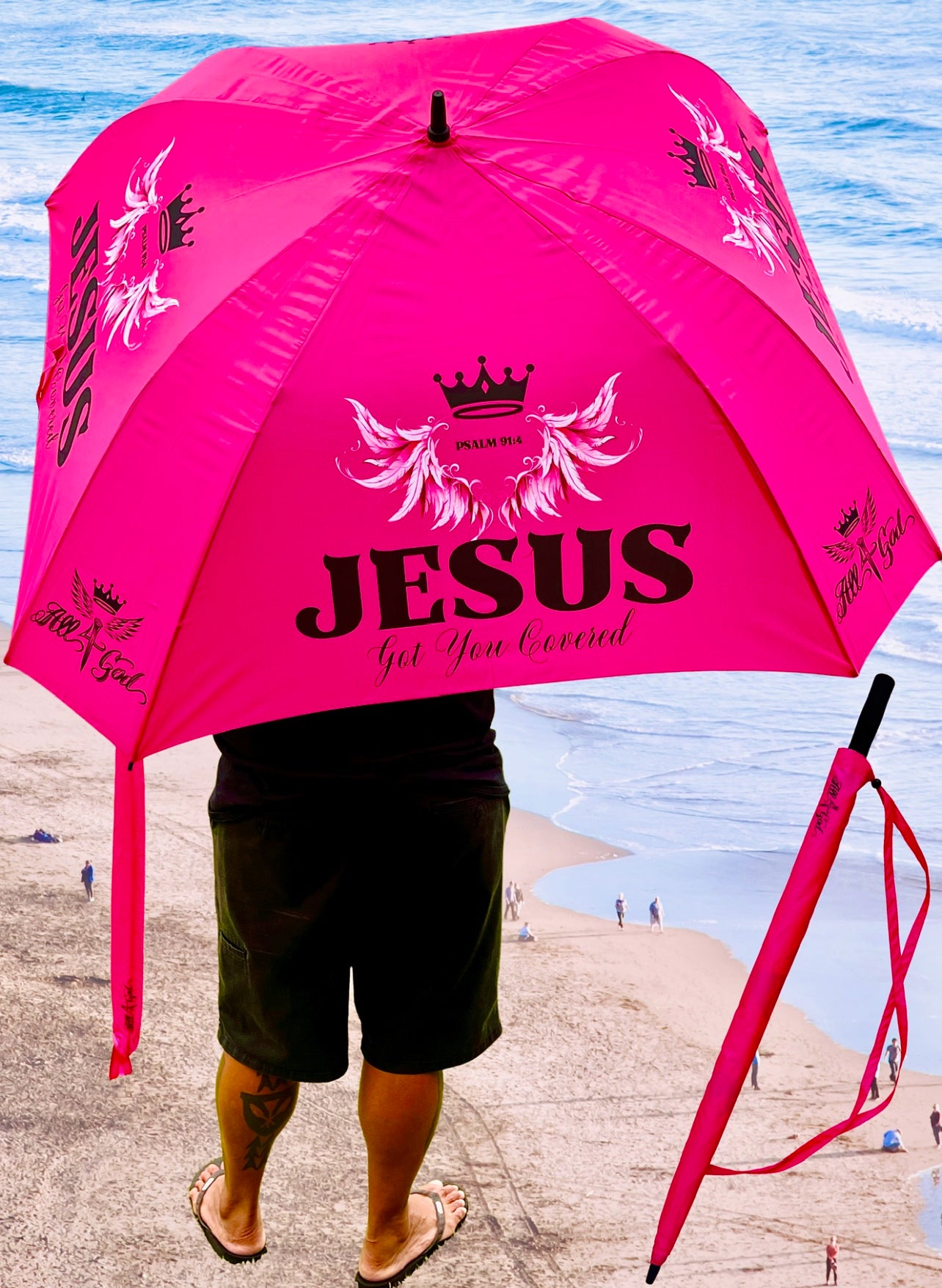 Jesus Got You Covered Hot Pink Umbrella