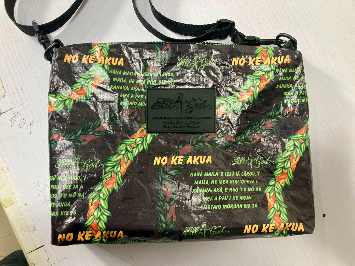 "Maile Ilima Medium Splashproof Crossbody Bag - 'No Ke Akua' Collection | Waterproof, Spacious & Symbolic | Explore 'With God All Things Are Possible' Scripture in 'Ōlelo Hawai’i.