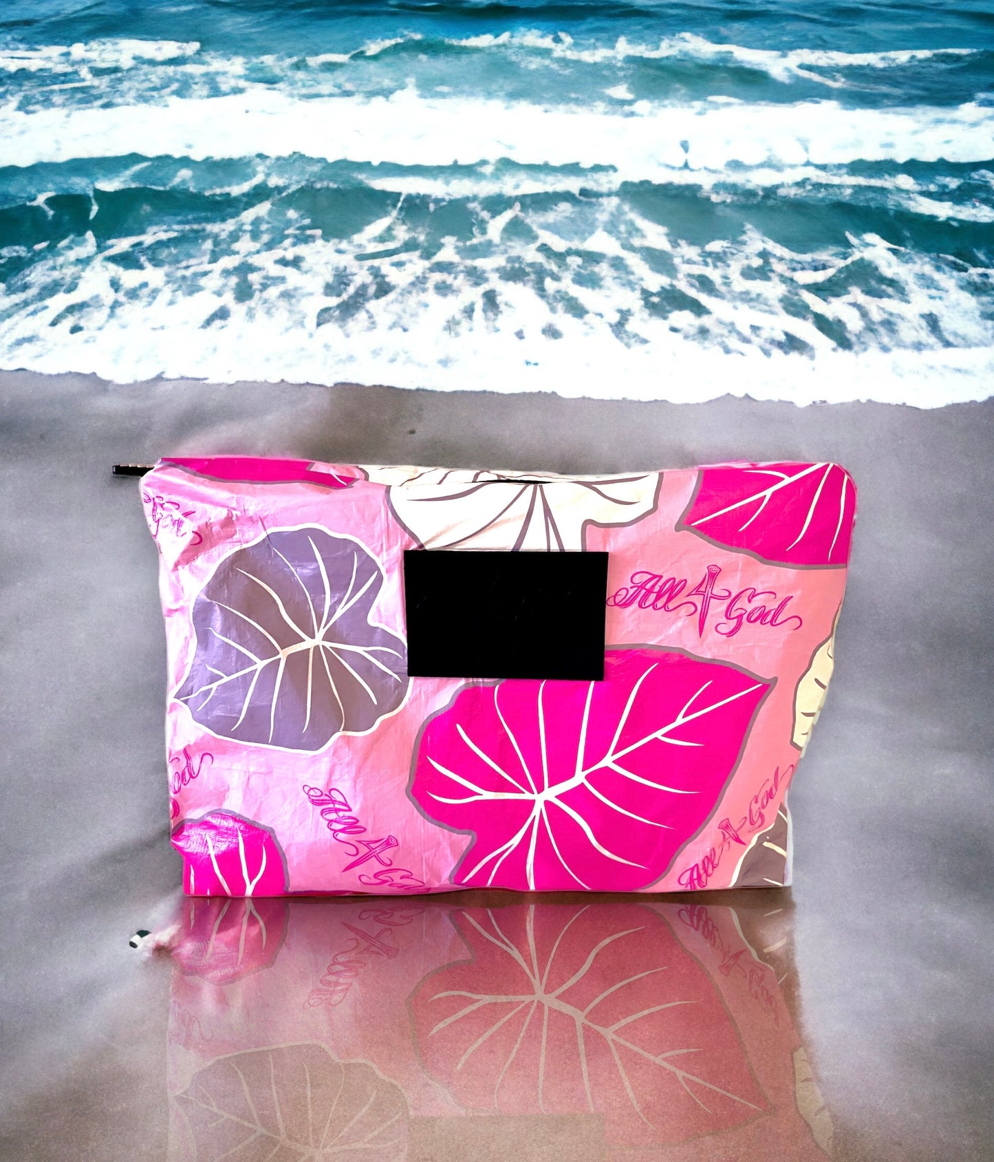 "Discover Resilience and Style: Hawaiian Faith Collection Pink Kalo Design Splash-Proof Zippered Pouch  | Breast Cancer Awareness Tribute"