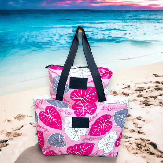 "Resilience in Design: Pink Kalo Jumbo Tote Bag - A Tribute to Hawaiian Heritage and Breast Cancer Awareness"