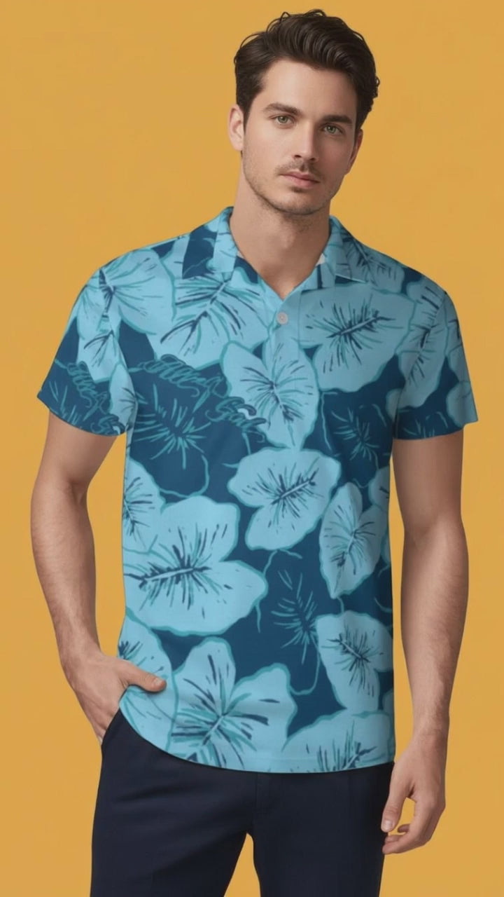 Hawaiian Polo Shirts for Men – Ocean Blue Exclusive Kalo Design Polo